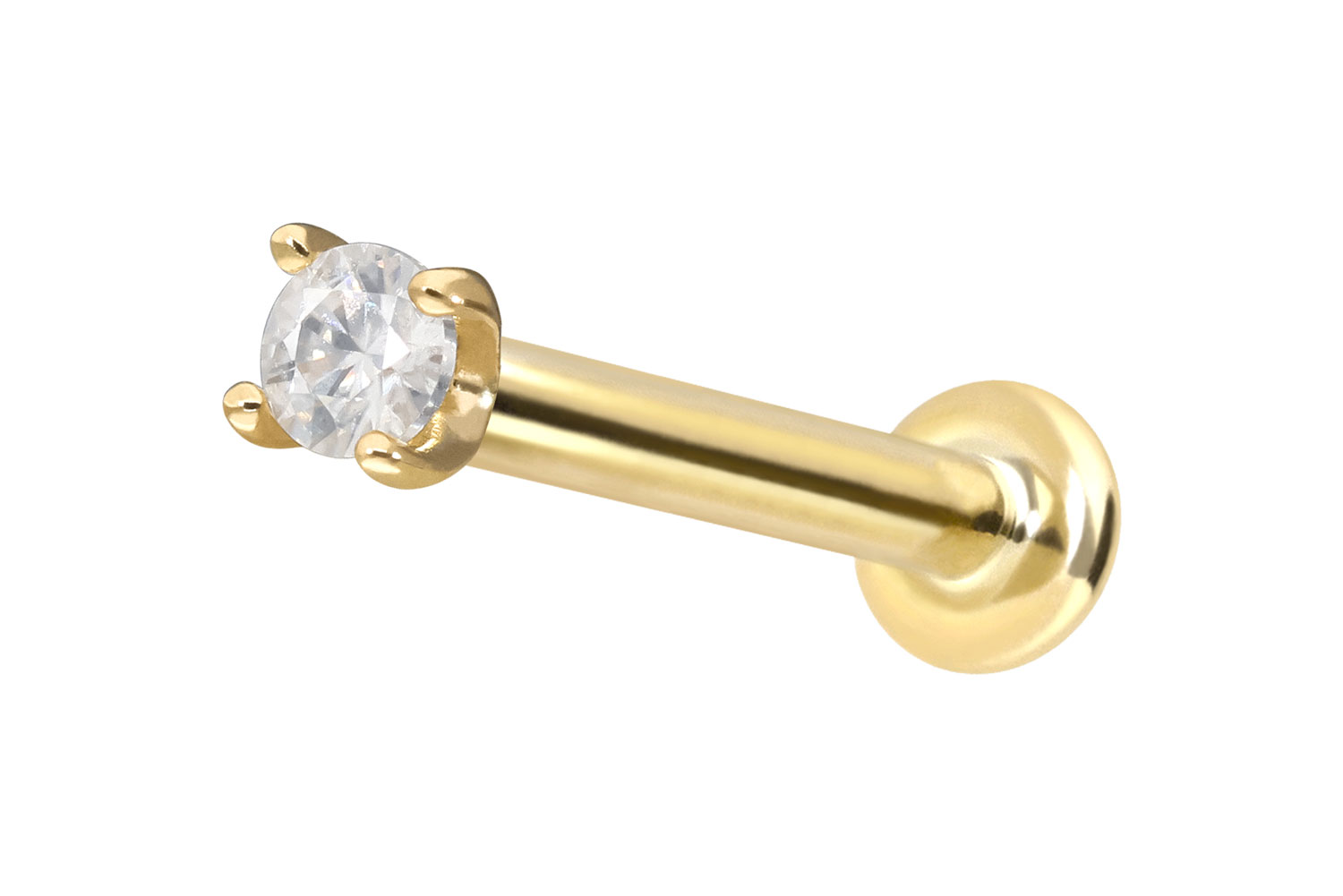 14 Karat Gold Labret Piercing mit Innengewinde MOISSANIT